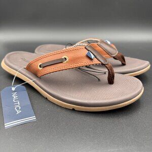 Nautica Mens Casted Tan Brown Flip Flop Thongs Sandals Size 8 Padded New Tags